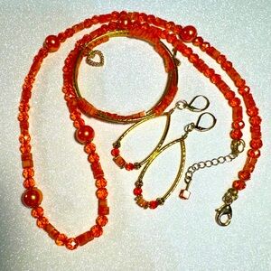 Artisan Orange Cube Millefiori Glass Necklace, Bracelet & Earrings Set